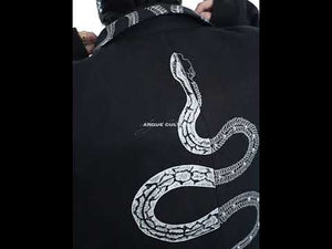 360-degree video showcase of retro patchwork snake print cropped jacket with all design details