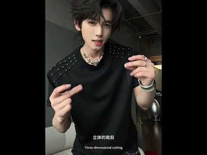 Boxy Black V-Neck Rivet T-Shirt with Mesh Lining video