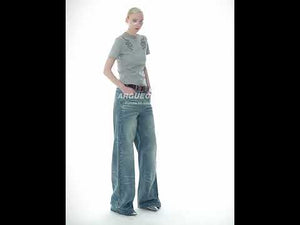 Loose Washed Studded Micro-Flare Jeans in Blue Cotton | ArguE CulturE