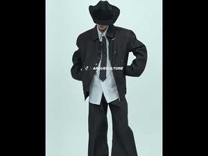 Black Raw Denim Jacket with Aircraft Buckle Details video