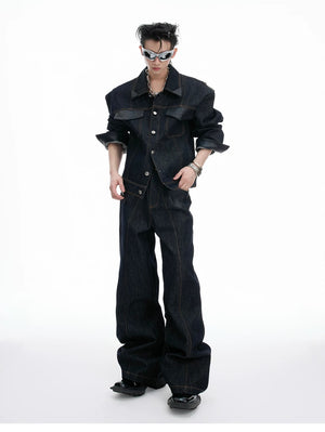 desc::retro-croc-patchwork-raw-denim-jacket-set-streetwear-detail-img-4