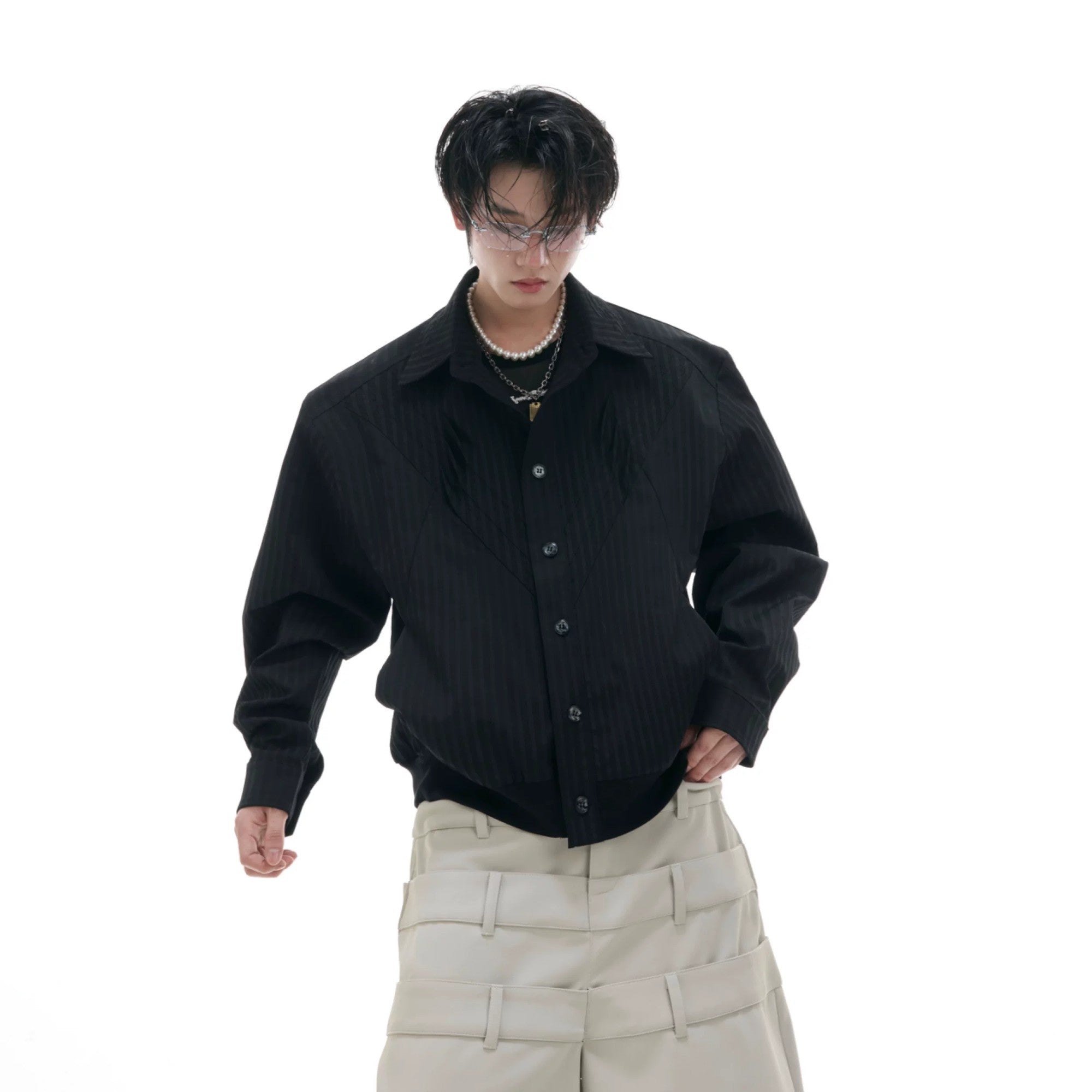 Men's white retro palace embroidered shirt jacket front view