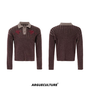 retro-sequin-lapel-knit-sweater-diamond-button-top-brown