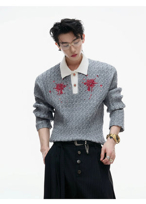 desc::retro-sequin-lapel-knit-sweater-diamond-button-top-detail-img-6