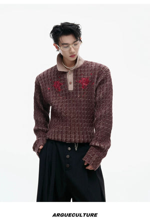 desc::retro-sequin-lapel-knit-sweater-diamond-button-top-detail-img-9