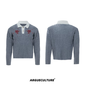 retro-sequin-lapel-knit-sweater-diamond-button-top-gray