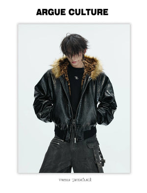 desc::reversible-croc-leather-leopard-faux-fur-bomber-jacket-detail-img-3