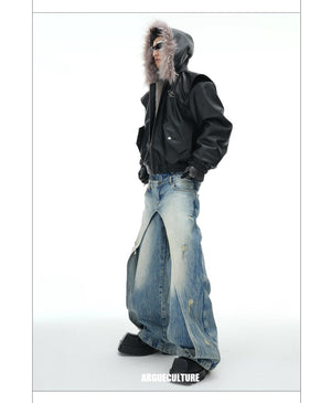 desc::reversible-fur-collar-pu-moto-jacket-thickened-parka-detail-img-11