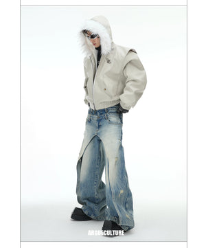 desc::reversible-fur-collar-pu-moto-jacket-thickened-parka-detail-img-20