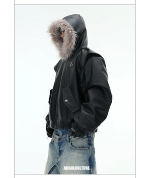 desc::reversible-fur-collar-pu-moto-jacket-thickened-parka-detail-img-9