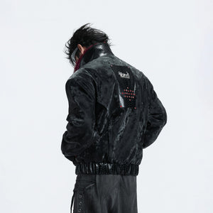 Oversized black and red reversible streetwear jacket for winter.