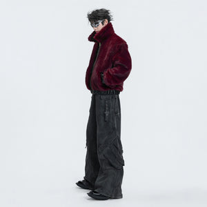 Interior view showing the thick fleece lining of the gothic jacket.