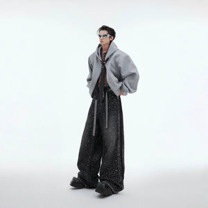 Back view of the oversized gray streetwear hoodie jacket