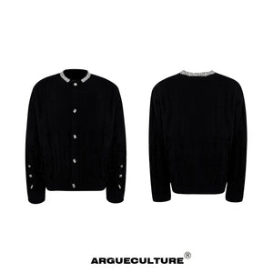 Rhinestone Distressed Knit Cardigan in Four Colors - Black Jacket
