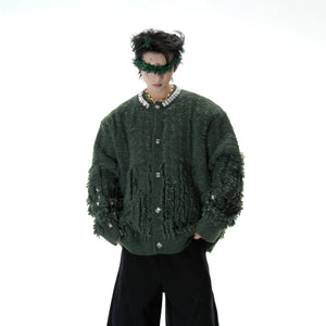 Loose fit unisex knit cardigan for winter streetwear outfits.