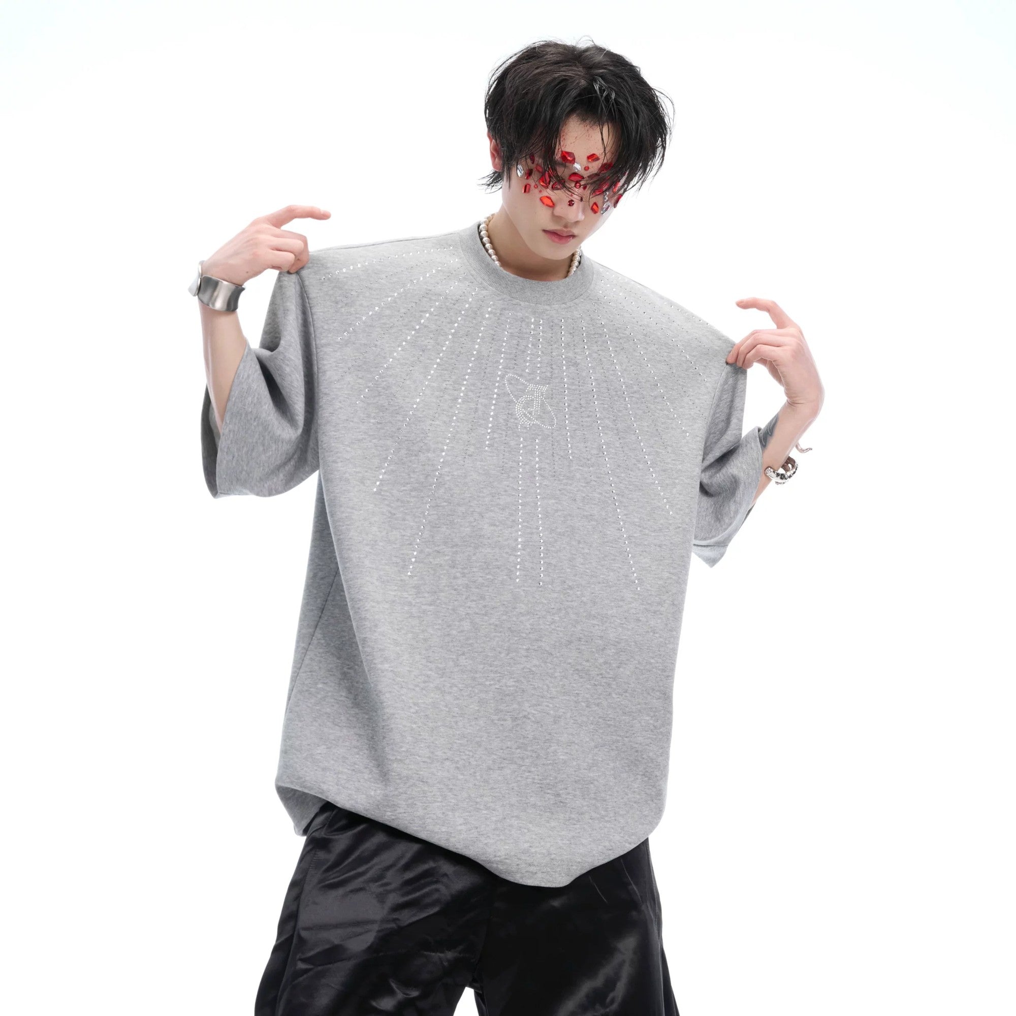 Black heavyweight t-shirt featuring luxury rhinestone star design