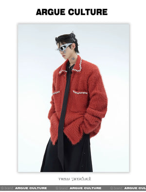 desc::rhinestone-faux-mink-spliced-lazy-cardigan-for-men-detail-img-6