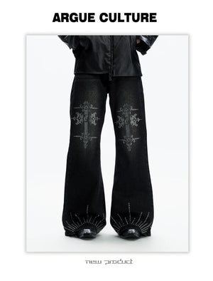 desc::rhinestone-heavy-washed-flare-jeans-streetwear-denim-detail-img-10