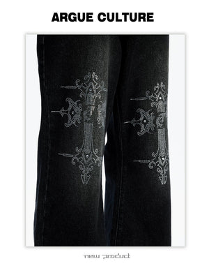 desc::rhinestone-heavy-washed-flare-jeans-streetwear-denim-detail-img-11