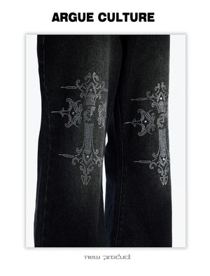 desc::rhinestone-heavy-washed-flare-jeans-streetwear-denim-detail-img-14