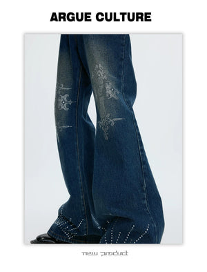 desc::rhinestone-heavy-washed-flare-jeans-streetwear-denim-detail-img-3