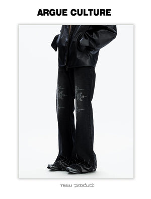 desc::rhinestone-heavy-washed-flare-jeans-streetwear-denim-detail-img-8