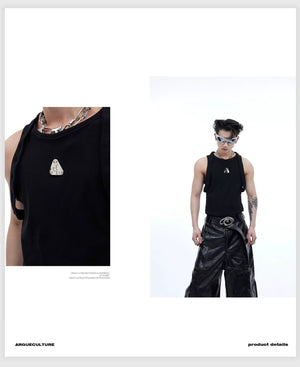 desc::ribbed-deconstructed-tank-top-with-metal-logo-detail-img-8