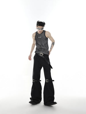 Male model wearing a futuristic slim fit knit vest in street setting