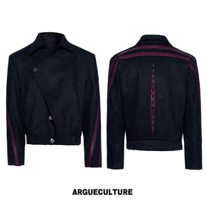 Rivet Spine Faux-Suede Cropped Jacket with Snake Panels - Black