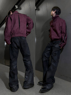 Rivet Spine Faux-Suede Cropped Jacket with Snake Panels - main image 5