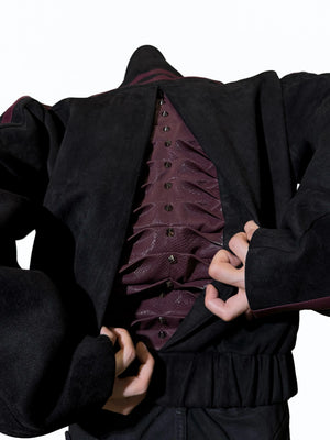 Rivet Spine Faux-Suede Cropped Jacket with Snake Panels - main image 2