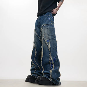 Back view of loose fit streetwear denim showing wide leg silhouette.