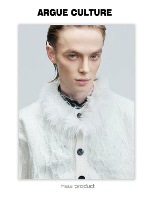 desc::sequin-fur-collar-cable-knit-streetwear-cardigan-detail-img-2