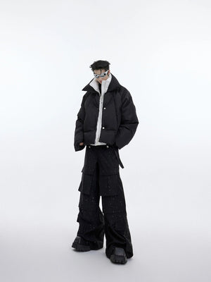 Back view of the shimmering structural streetwear cotton coat