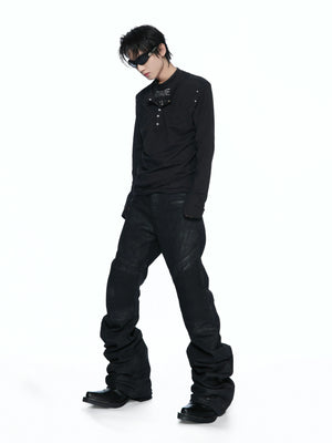Slim Distressed Faux-Layer Henley Long-Sleeve Shirt - main image 4