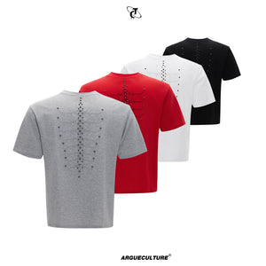 Front view of the Snake Eye Spine Studded Slim Fit Tee in Black