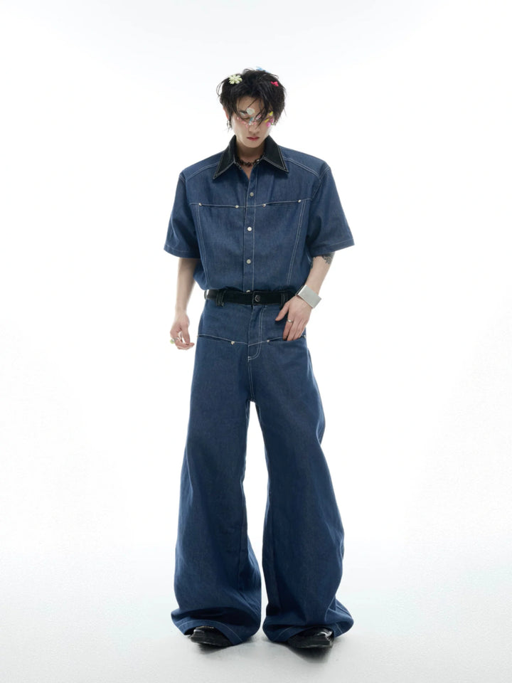 Snake-Panel Short-Sleeve Shirt & Pants Set in Blue - main image 1