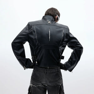 White snake skin cropped PU leather jacket for streetwear fits
