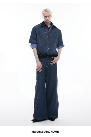 desc::snake-skin-patchwork-denim-short-sleeve-shirt-set-detail-img-13