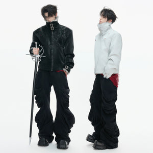 Back view of deconstructed snake texture puffer coat