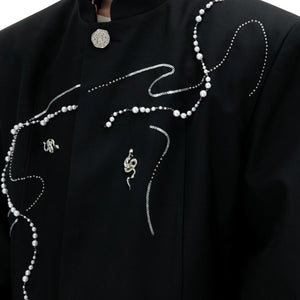 Detailed shot of the premium jacquard fabric and sequin finish