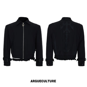 Spine Embroidered Cropped Jacket with Detachable Hem - Black