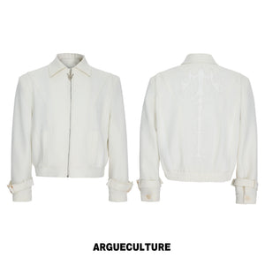 Spine Embroidered Cropped Jacket with Detachable Hem - White
