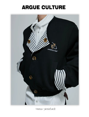 desc::striped-faux-two-piece-collarless-varsity-jacket-detail-img-15