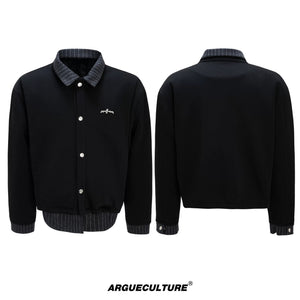 striped-faux-two-piece-patchwork-cardigan-sweatshirt-set-black-fleece-top