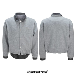 striped-faux-two-piece-patchwork-cardigan-sweatshirt-set-gray-top