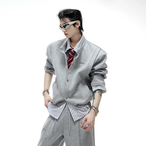 Khaki version of the oversized striped faux two-piece set