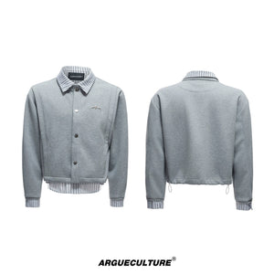 striped-faux-two-piece-patchwork-cardigan-sweatshirt-set-white-pants