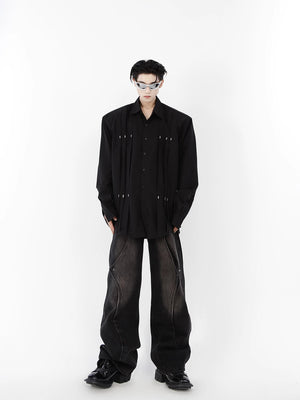 Back view of the structured shoulder pad cropped shirt