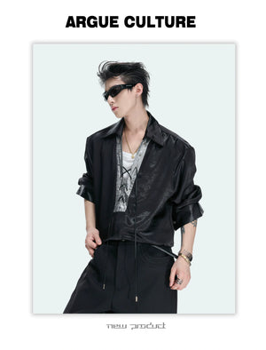 Contrast Lace-Up Satin Shirt